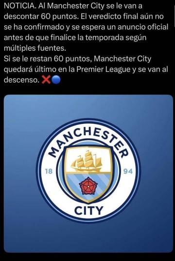 曼城若被罚60分将直接垫底降级，阿森纳躺赢冠军恐成最尴尬庆祝