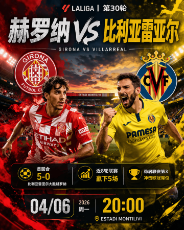 西甲：赫罗纳vs比利亚雷亚尔，交锋压制明显，黄潜有望客场拿下